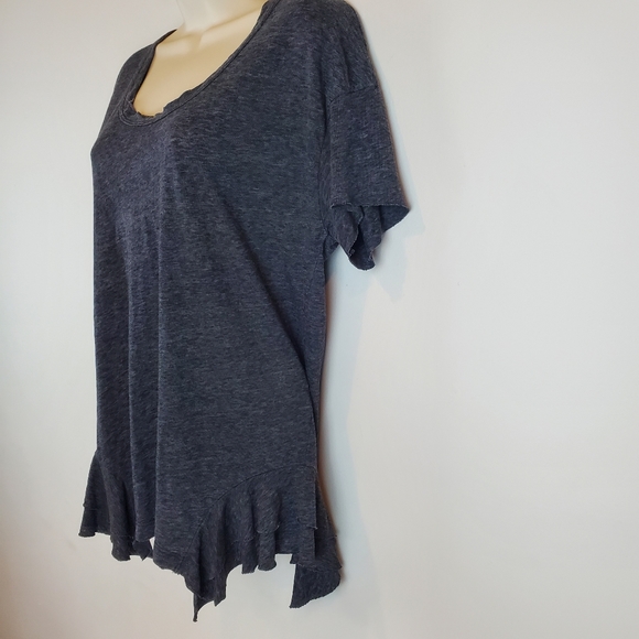 Current Elliott Charcoal Round Neck Ruffle Hem Blouse Top Shirt Size 1 S/M NWOT - Picture 2 of 6